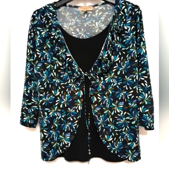 Notations Black and Blue Floral Top Cardigan Style / Size 1X - Picture 1 of 5
